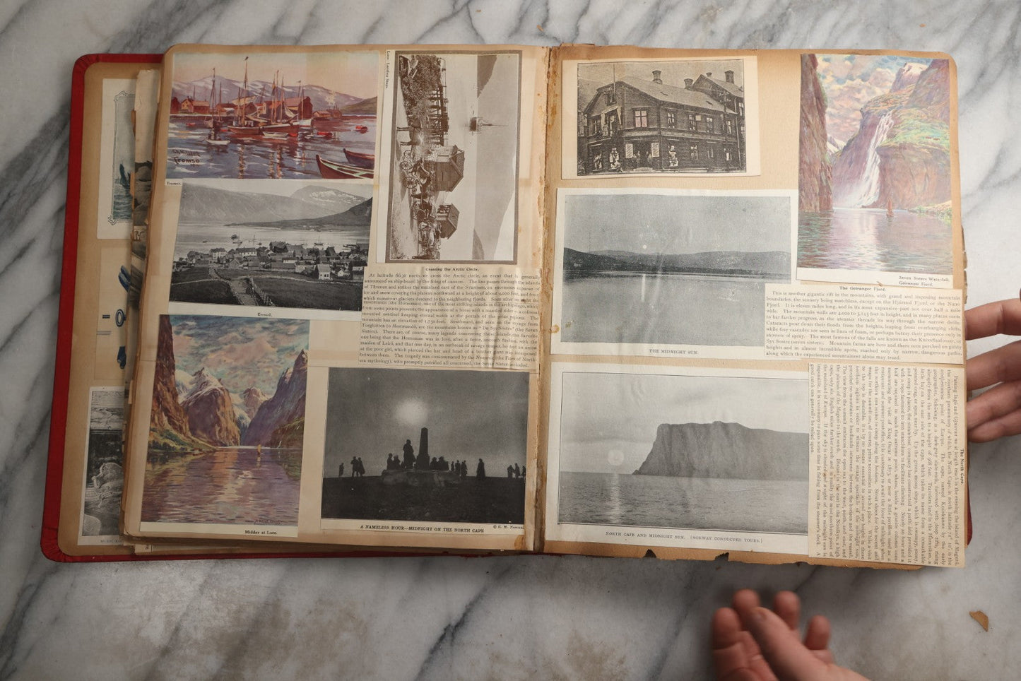 Lot 079 - Antique Red Scrapbook Album With Silver Painted Embossed Decorations, Hamburg, Stockholm, Paris, England, Stratford-On-Avon, Scotland, Liverpool Ephemera, Two Full Spreads Homemade Herbarium, Circa 1896