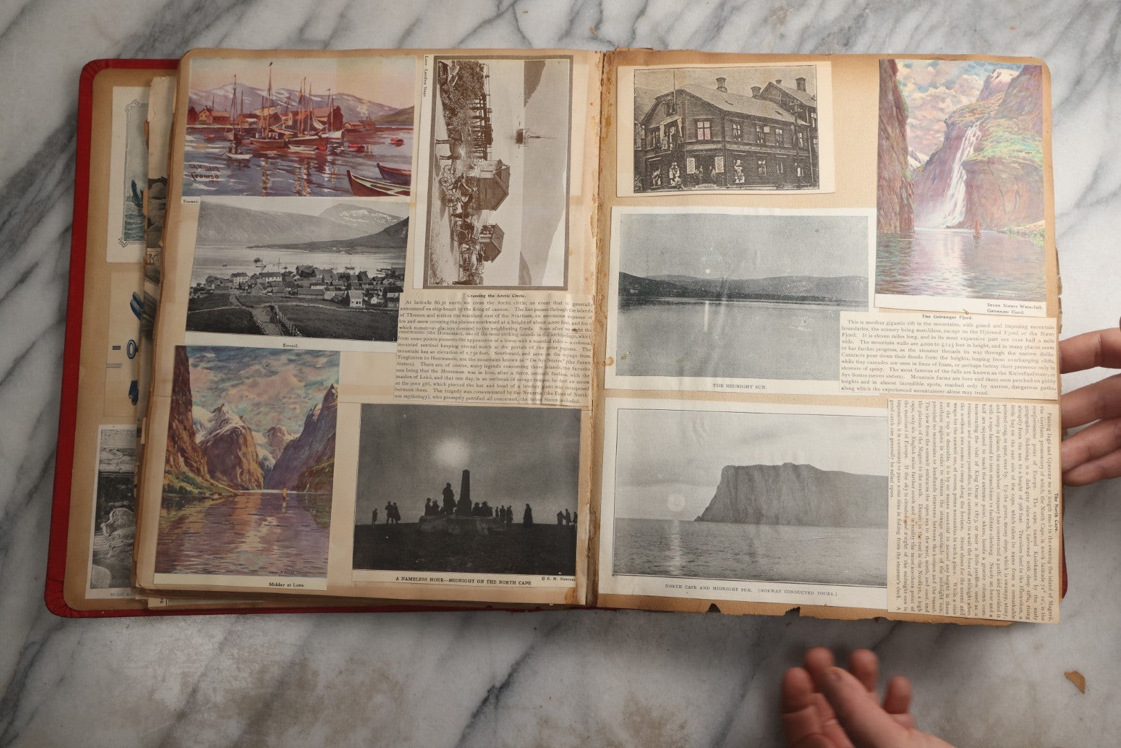 Lot 079 - Antique Red Scrapbook Album With Silver Painted Embossed Decorations, Hamburg, Stockholm, Paris, England, Stratford-On-Avon, Scotland, Liverpool Ephemera, Two Full Spreads Homemade Herbarium, Circa 1896