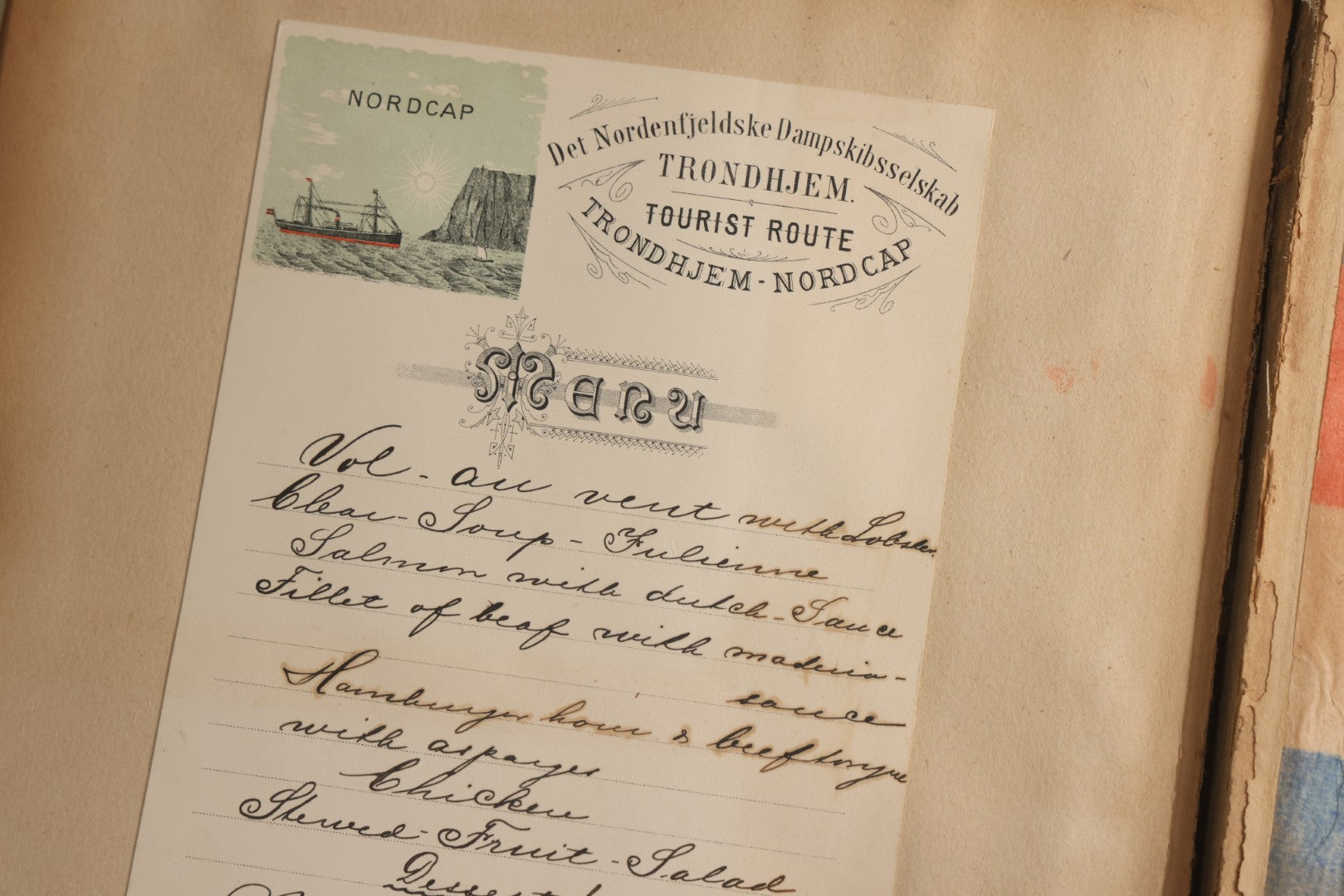 Lot 079 - Antique Red Scrapbook Album With Silver Painted Embossed Decorations, Hamburg, Stockholm, Paris, England, Stratford-On-Avon, Scotland, Liverpool Ephemera, Two Full Spreads Homemade Herbarium, Circa 1896