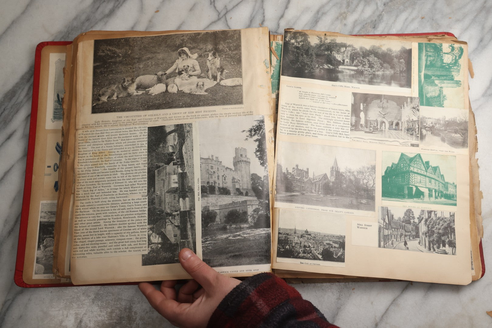 Lot 079 - Antique Red Scrapbook Album With Silver Painted Embossed Decorations, Hamburg, Stockholm, Paris, England, Stratford-On-Avon, Scotland, Liverpool Ephemera, Two Full Spreads Homemade Herbarium, Circa 1896