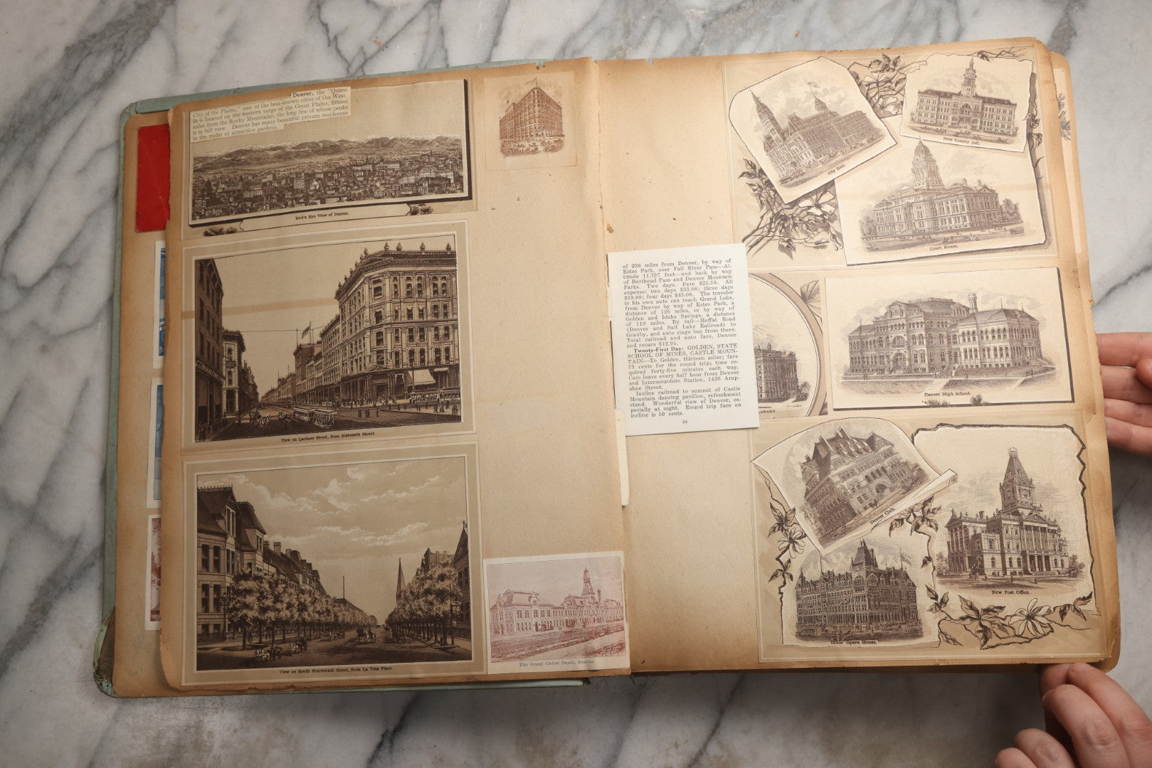 Lot 080 - Antique Light Blue Scrapbook Album With Silver Painted Embossed Decorations, California, San Francisco Chinatown, Oakland, Yosemite Ephemera, Homemade Herbarium With Location Captions Including Yellowstone Park And Utah, Circa 1897