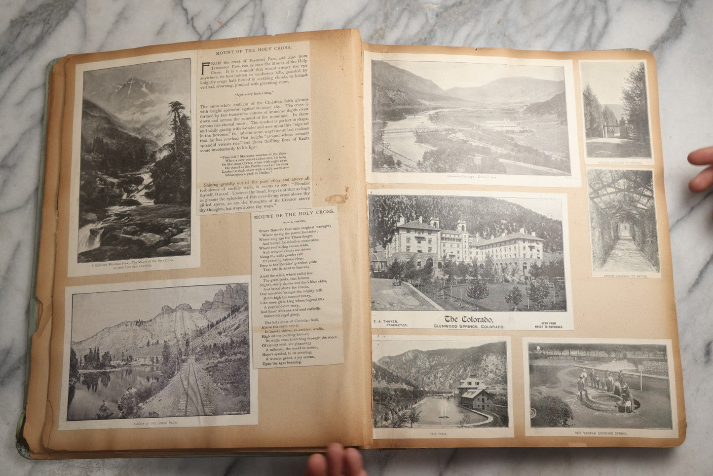 Lot 080 - Antique Light Blue Scrapbook Album With Silver Painted Embossed Decorations, California, San Francisco Chinatown, Oakland, Yosemite Ephemera, Homemade Herbarium With Location Captions Including Yellowstone Park And Utah, Circa 1897