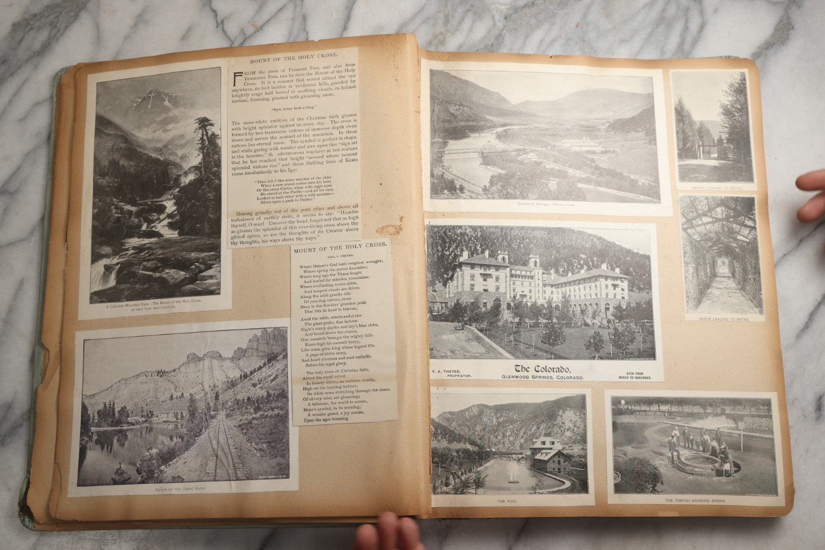 Lot 080 - Antique Light Blue Scrapbook Album With Silver Painted Embossed Decorations, California, San Francisco Chinatown, Oakland, Yosemite Ephemera, Homemade Herbarium With Location Captions Including Yellowstone Park And Utah, Circa 1897