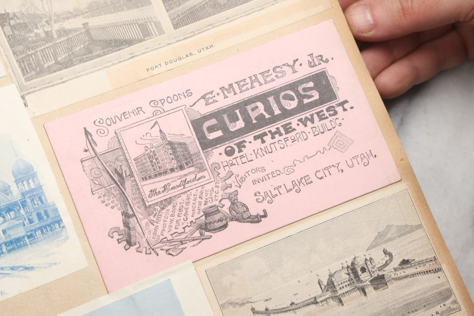 Lot 080 - Antique Light Blue Scrapbook Album With Silver Painted Embossed Decorations, California, San Francisco Chinatown, Oakland, Yosemite Ephemera, Homemade Herbarium With Location Captions Including Yellowstone Park And Utah, Circa 1897