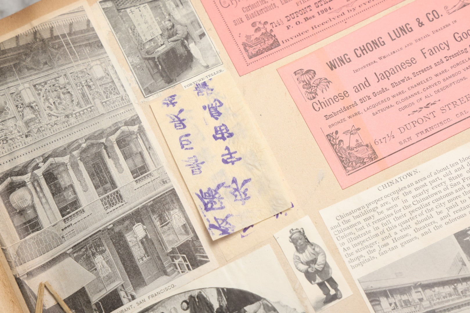 Lot 080 - Antique Light Blue Scrapbook Album With Silver Painted Embossed Decorations, California, San Francisco Chinatown, Oakland, Yosemite Ephemera, Homemade Herbarium With Location Captions Including Yellowstone Park And Utah, Circa 1897