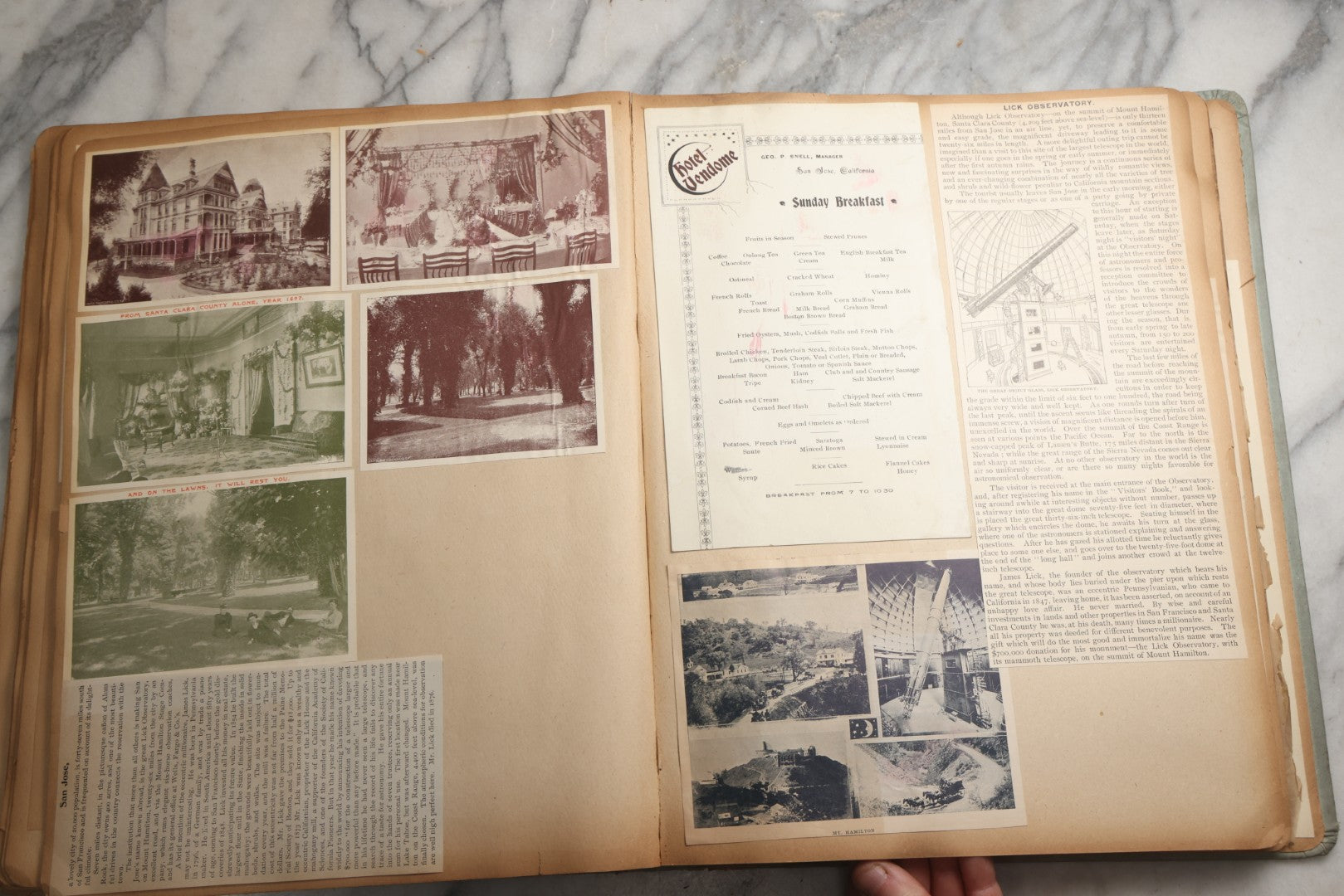 Lot 080 - Antique Light Blue Scrapbook Album With Silver Painted Embossed Decorations, California, San Francisco Chinatown, Oakland, Yosemite Ephemera, Homemade Herbarium With Location Captions Including Yellowstone Park And Utah, Circa 1897