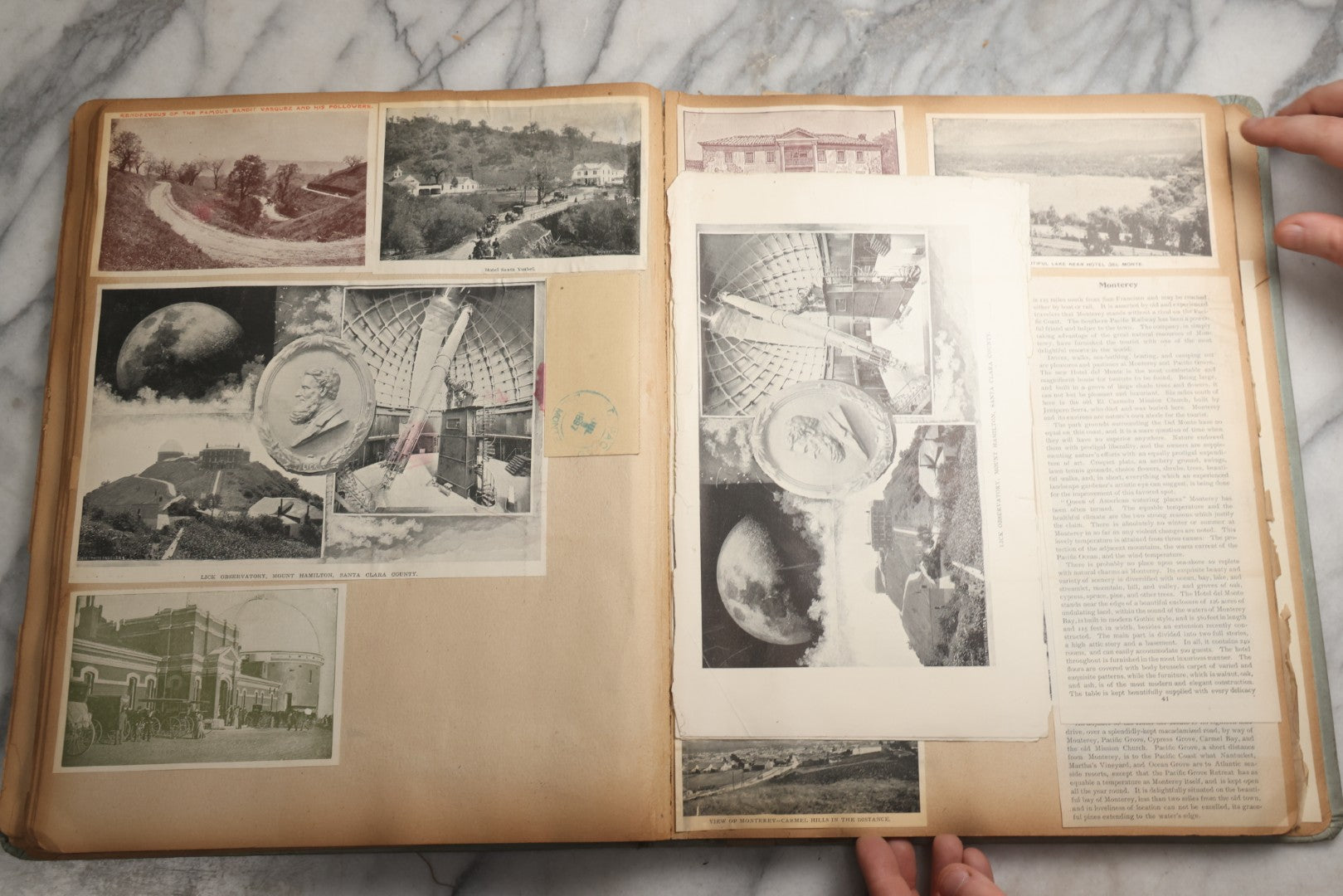 Lot 080 - Antique Light Blue Scrapbook Album With Silver Painted Embossed Decorations, California, San Francisco Chinatown, Oakland, Yosemite Ephemera, Homemade Herbarium With Location Captions Including Yellowstone Park And Utah, Circa 1897