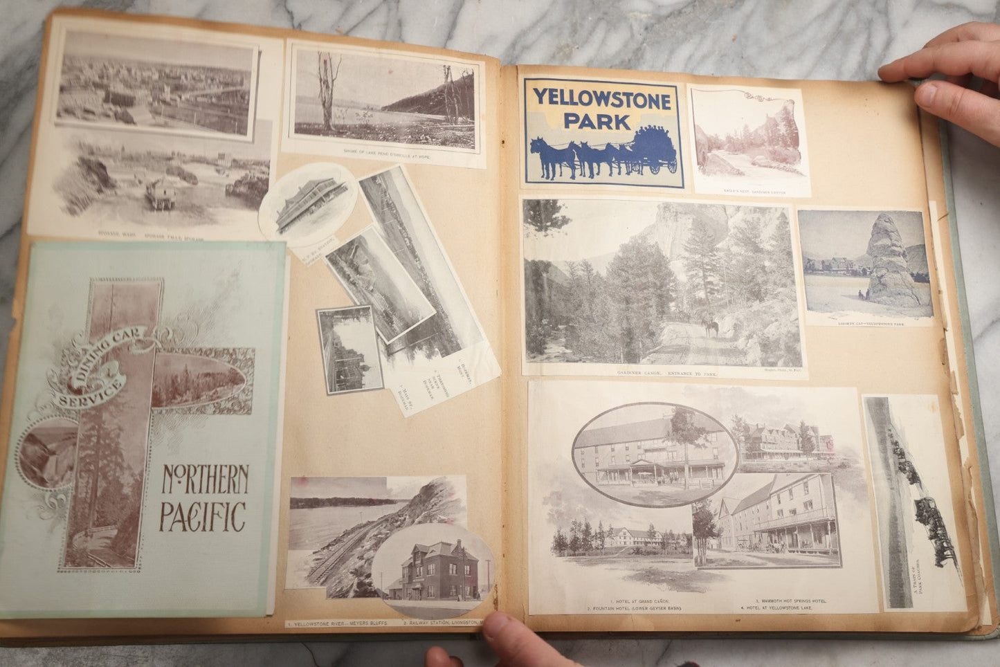 Lot 080 - Antique Light Blue Scrapbook Album With Silver Painted Embossed Decorations, California, San Francisco Chinatown, Oakland, Yosemite Ephemera, Homemade Herbarium With Location Captions Including Yellowstone Park And Utah, Circa 1897