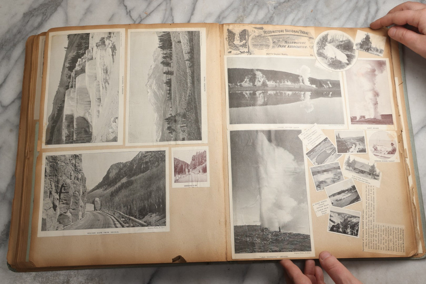 Lot 080 - Antique Light Blue Scrapbook Album With Silver Painted Embossed Decorations, California, San Francisco Chinatown, Oakland, Yosemite Ephemera, Homemade Herbarium With Location Captions Including Yellowstone Park And Utah, Circa 1897