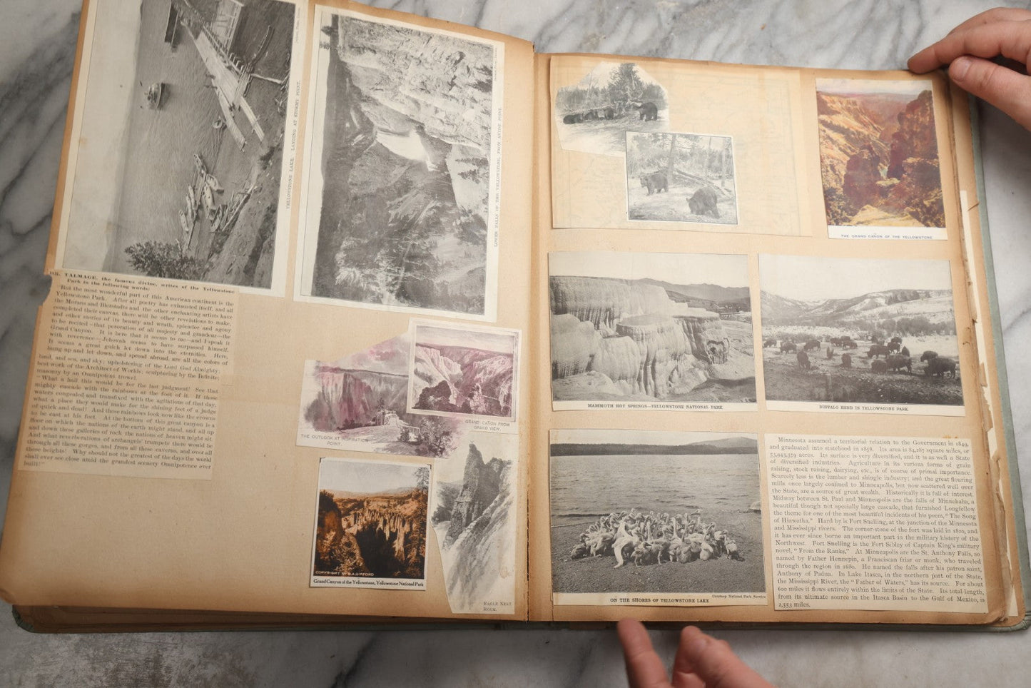 Lot 080 - Antique Light Blue Scrapbook Album With Silver Painted Embossed Decorations, California, San Francisco Chinatown, Oakland, Yosemite Ephemera, Homemade Herbarium With Location Captions Including Yellowstone Park And Utah, Circa 1897