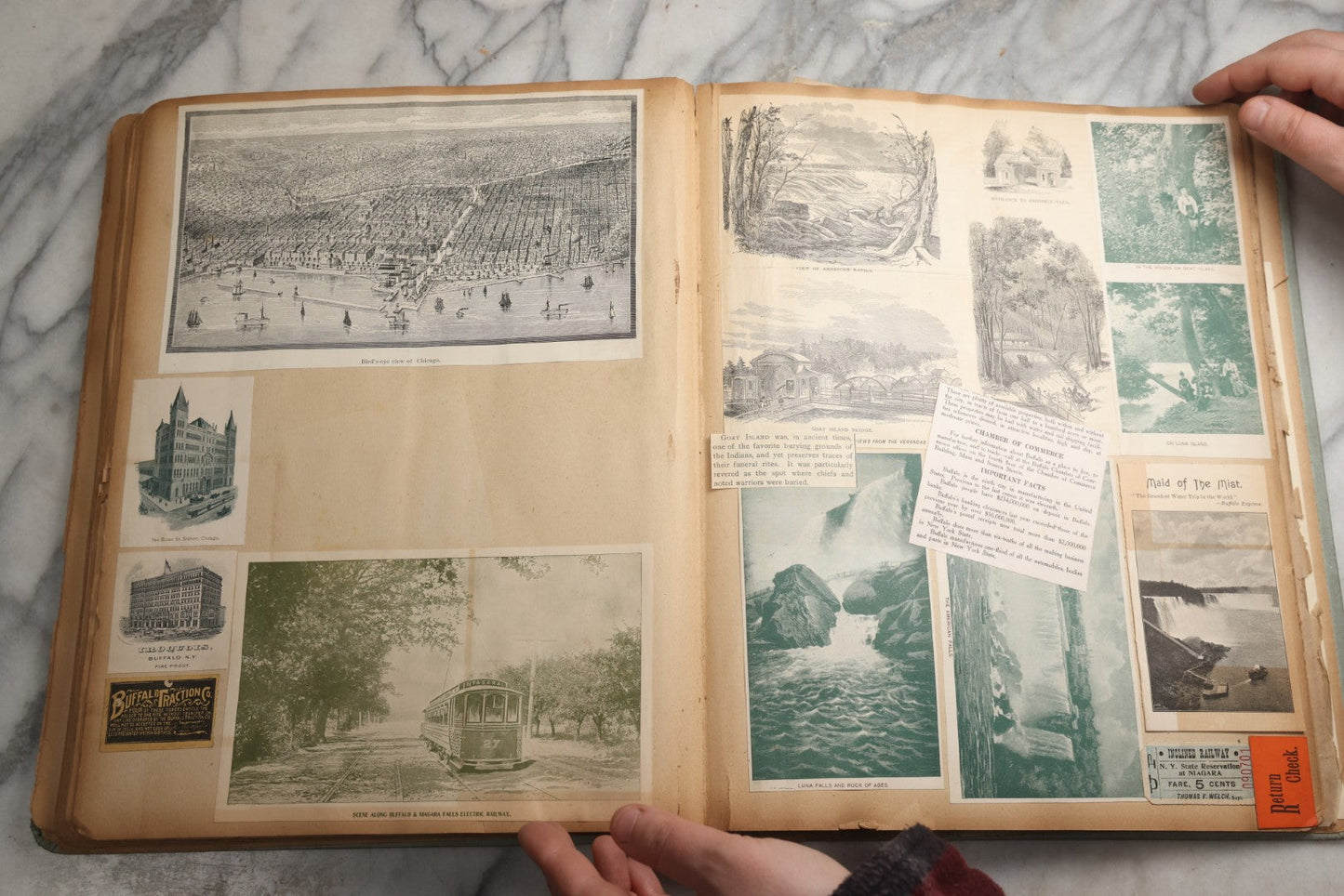 Lot 080 - Antique Light Blue Scrapbook Album With Silver Painted Embossed Decorations, California, San Francisco Chinatown, Oakland, Yosemite Ephemera, Homemade Herbarium With Location Captions Including Yellowstone Park And Utah, Circa 1897