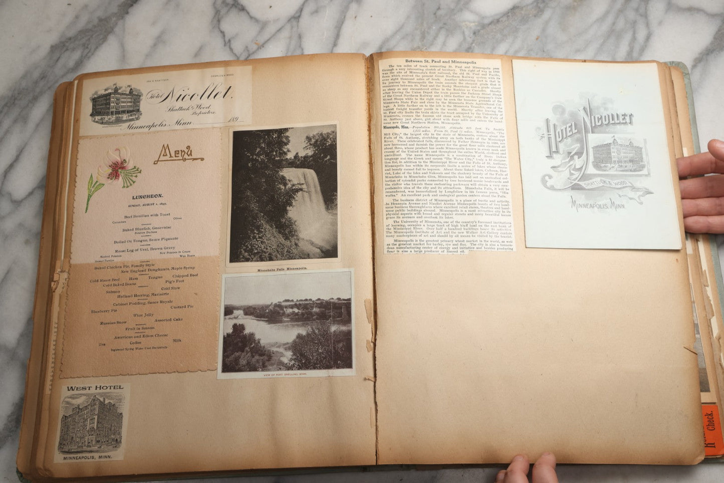 Lot 080 - Antique Light Blue Scrapbook Album With Silver Painted Embossed Decorations, California, San Francisco Chinatown, Oakland, Yosemite Ephemera, Homemade Herbarium With Location Captions Including Yellowstone Park And Utah, Circa 1897