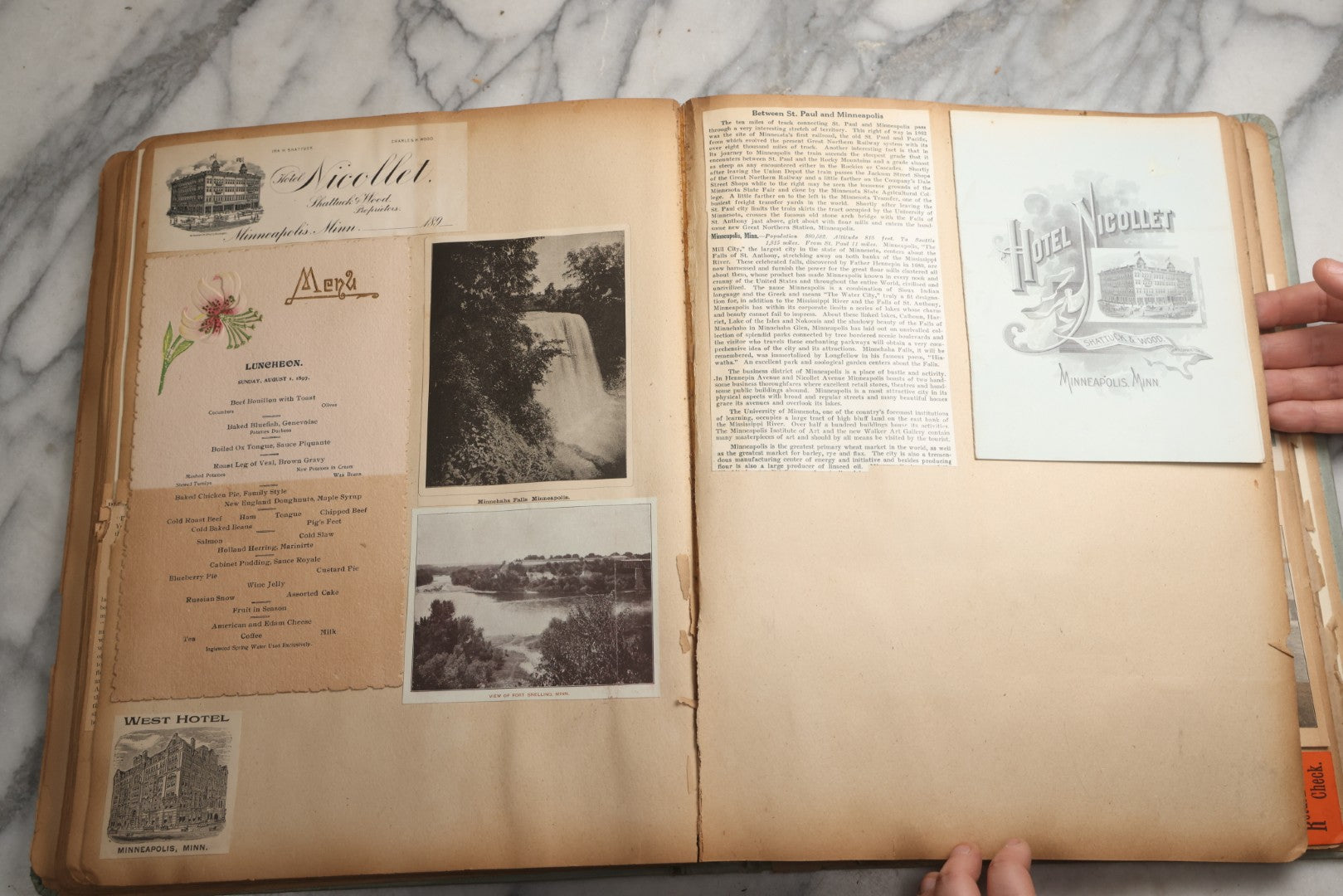 Lot 080 - Antique Light Blue Scrapbook Album With Silver Painted Embossed Decorations, California, San Francisco Chinatown, Oakland, Yosemite Ephemera, Homemade Herbarium With Location Captions Including Yellowstone Park And Utah, Circa 1897