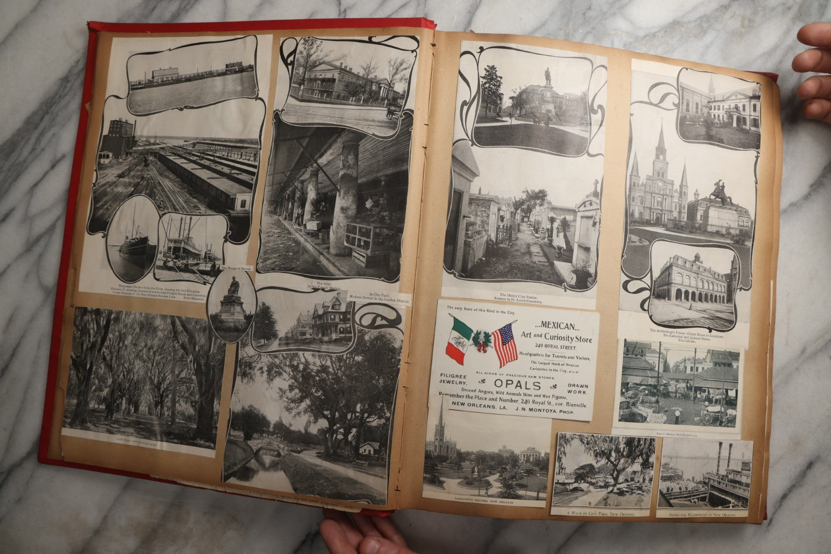 Lot 083 - Antique Red Scrapbook Album With American Colleges, American And Mexico Travel, Caribbean Culture Ephemera, Pressed Flowers Throughout, Circa 1903