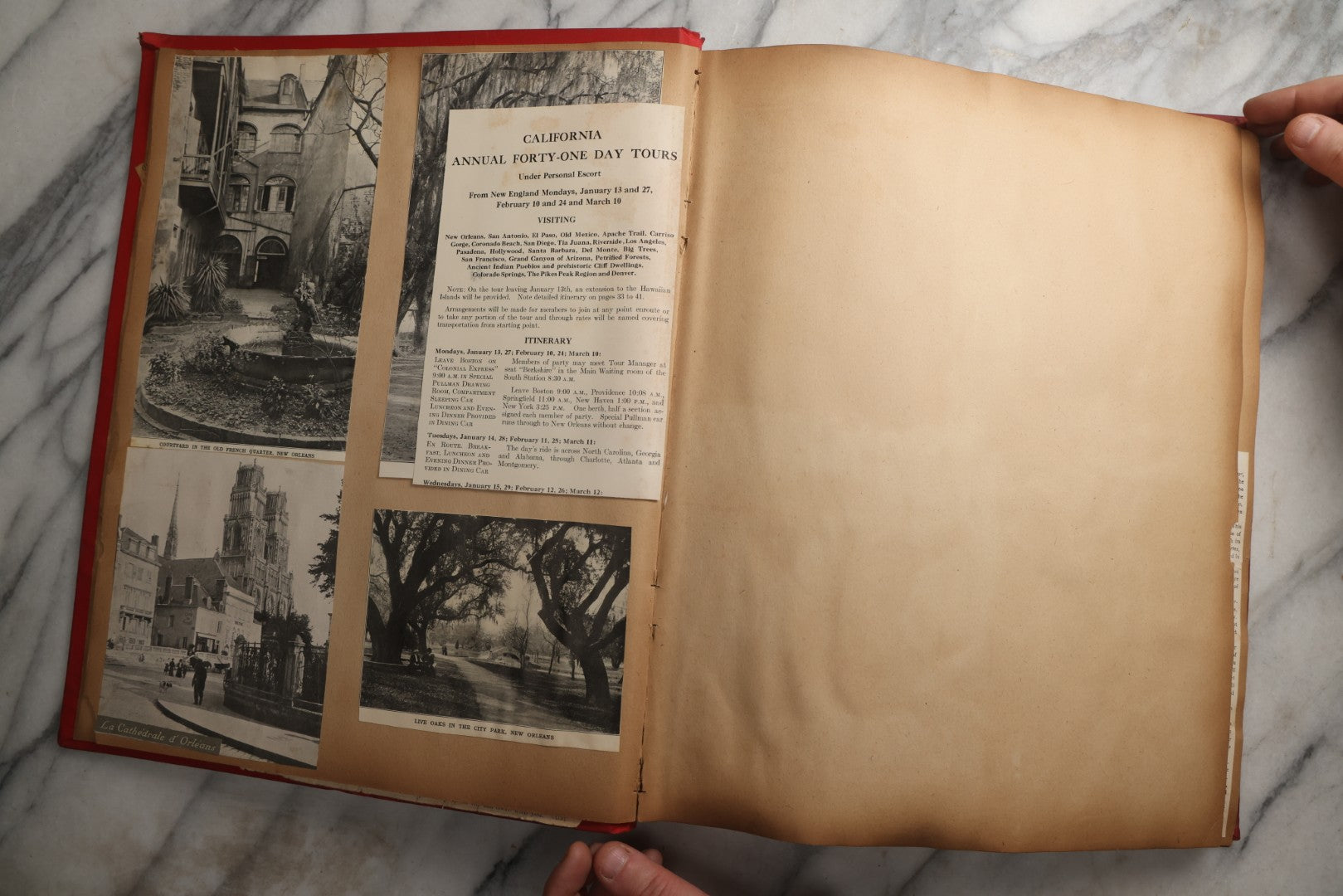 Lot 083 - Antique Red Scrapbook Album With American Colleges, American And Mexico Travel, Caribbean Culture Ephemera, Pressed Flowers Throughout, Circa 1903