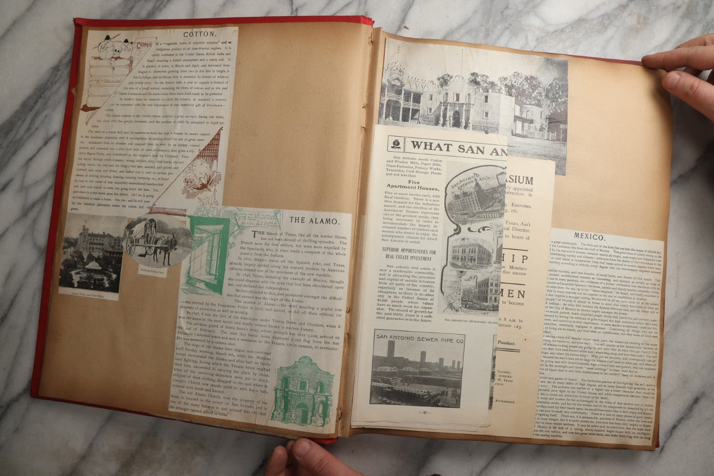 Lot 083 - Antique Red Scrapbook Album With American Colleges, American And Mexico Travel, Caribbean Culture Ephemera, Pressed Flowers Throughout, Circa 1903
