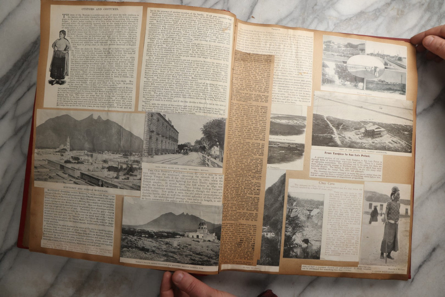 Lot 083 - Antique Red Scrapbook Album With American Colleges, American And Mexico Travel, Caribbean Culture Ephemera, Pressed Flowers Throughout, Circa 1903