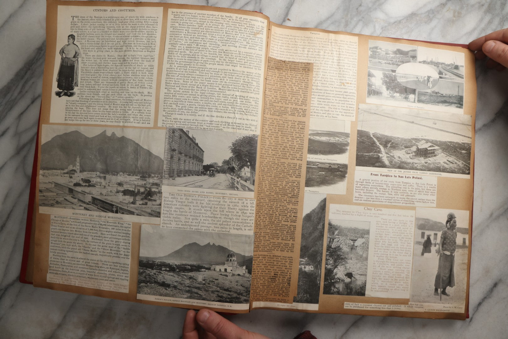 Lot 083 - Antique Red Scrapbook Album With American Colleges, American And Mexico Travel, Caribbean Culture Ephemera, Pressed Flowers Throughout, Circa 1903