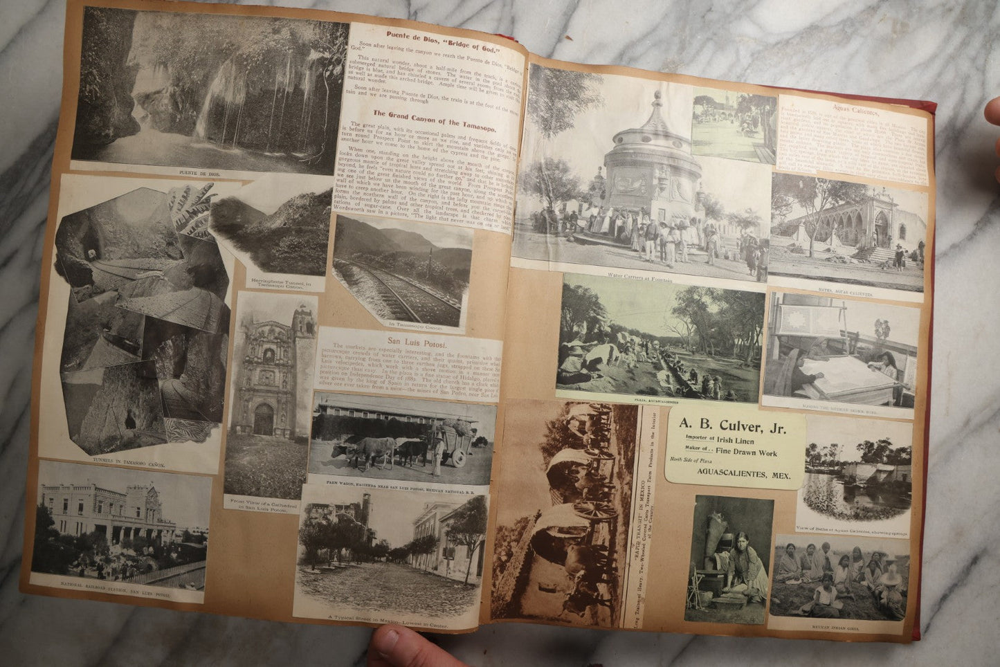 Lot 083 - Antique Red Scrapbook Album With American Colleges, American And Mexico Travel, Caribbean Culture Ephemera, Pressed Flowers Throughout, Circa 1903