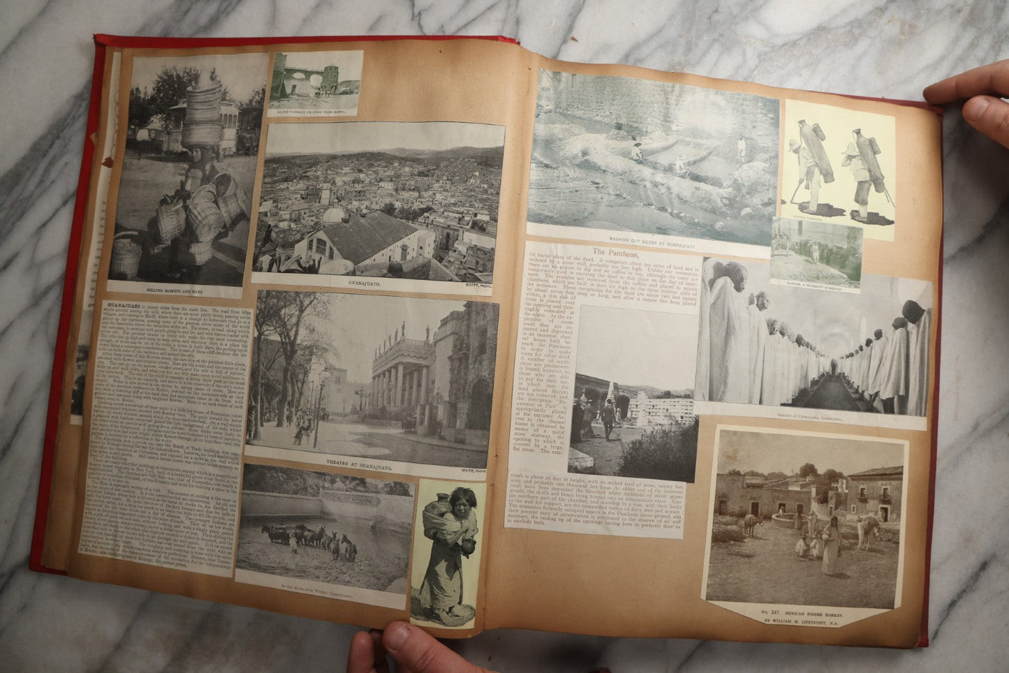 Lot 083 - Antique Red Scrapbook Album With American Colleges, American And Mexico Travel, Caribbean Culture Ephemera, Pressed Flowers Throughout, Circa 1903