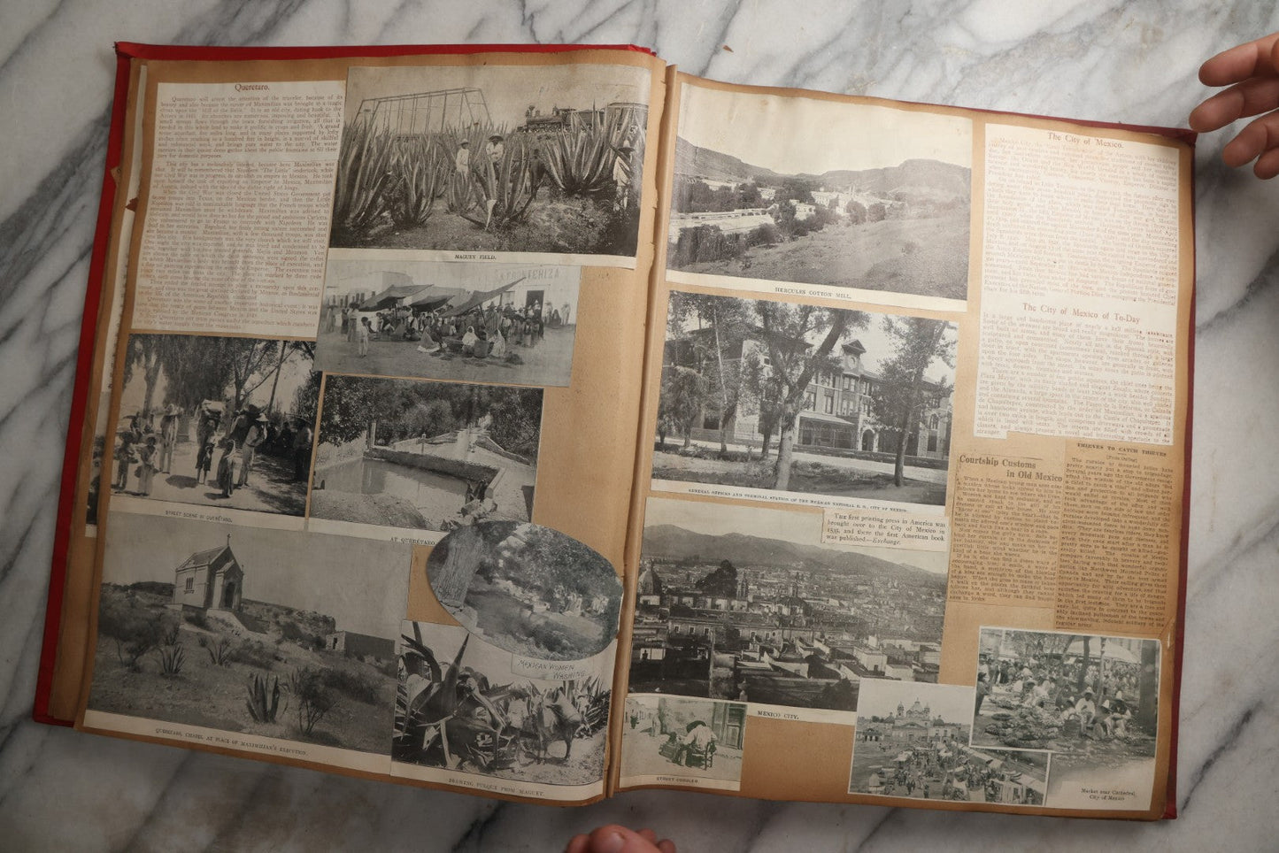 Lot 083 - Antique Red Scrapbook Album With American Colleges, American And Mexico Travel, Caribbean Culture Ephemera, Pressed Flowers Throughout, Circa 1903