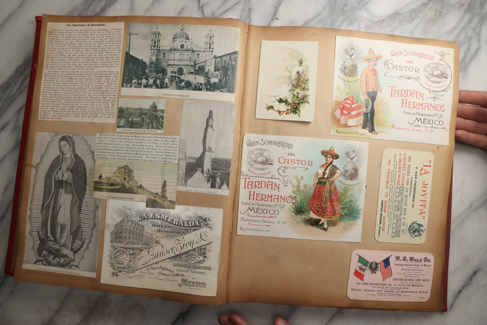 Lot 083 - Antique Red Scrapbook Album With American Colleges, American And Mexico Travel, Caribbean Culture Ephemera, Pressed Flowers Throughout, Circa 1903