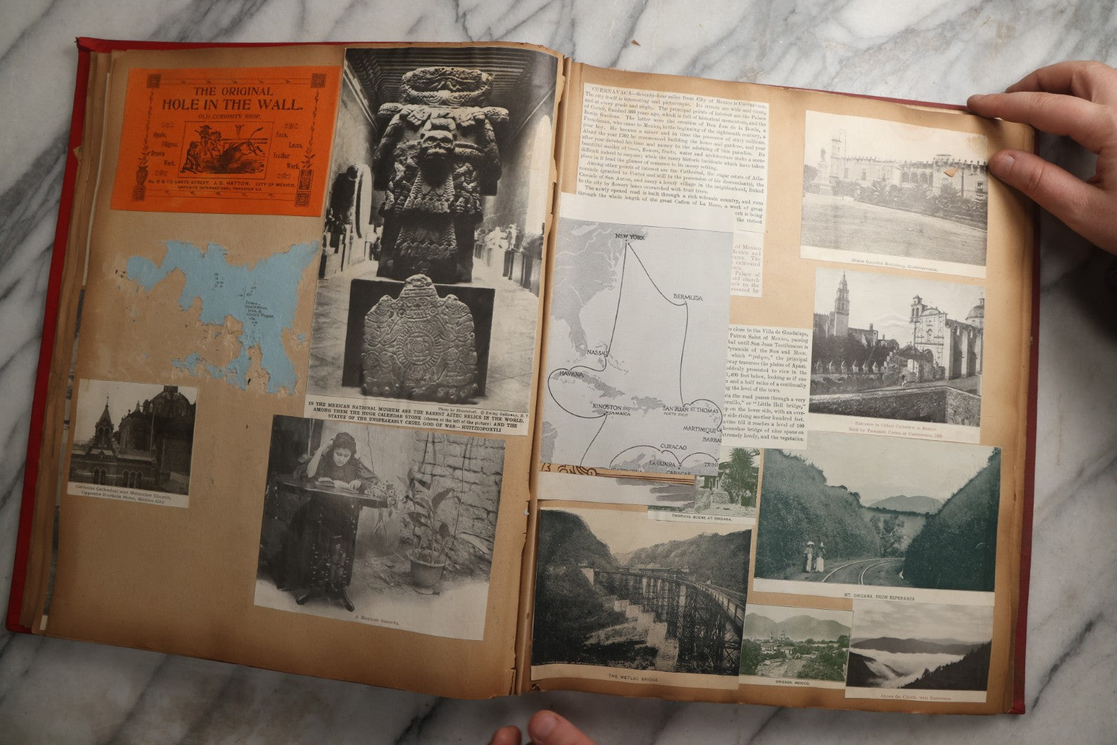 Lot 083 - Antique Red Scrapbook Album With American Colleges, American And Mexico Travel, Caribbean Culture Ephemera, Pressed Flowers Throughout, Circa 1903