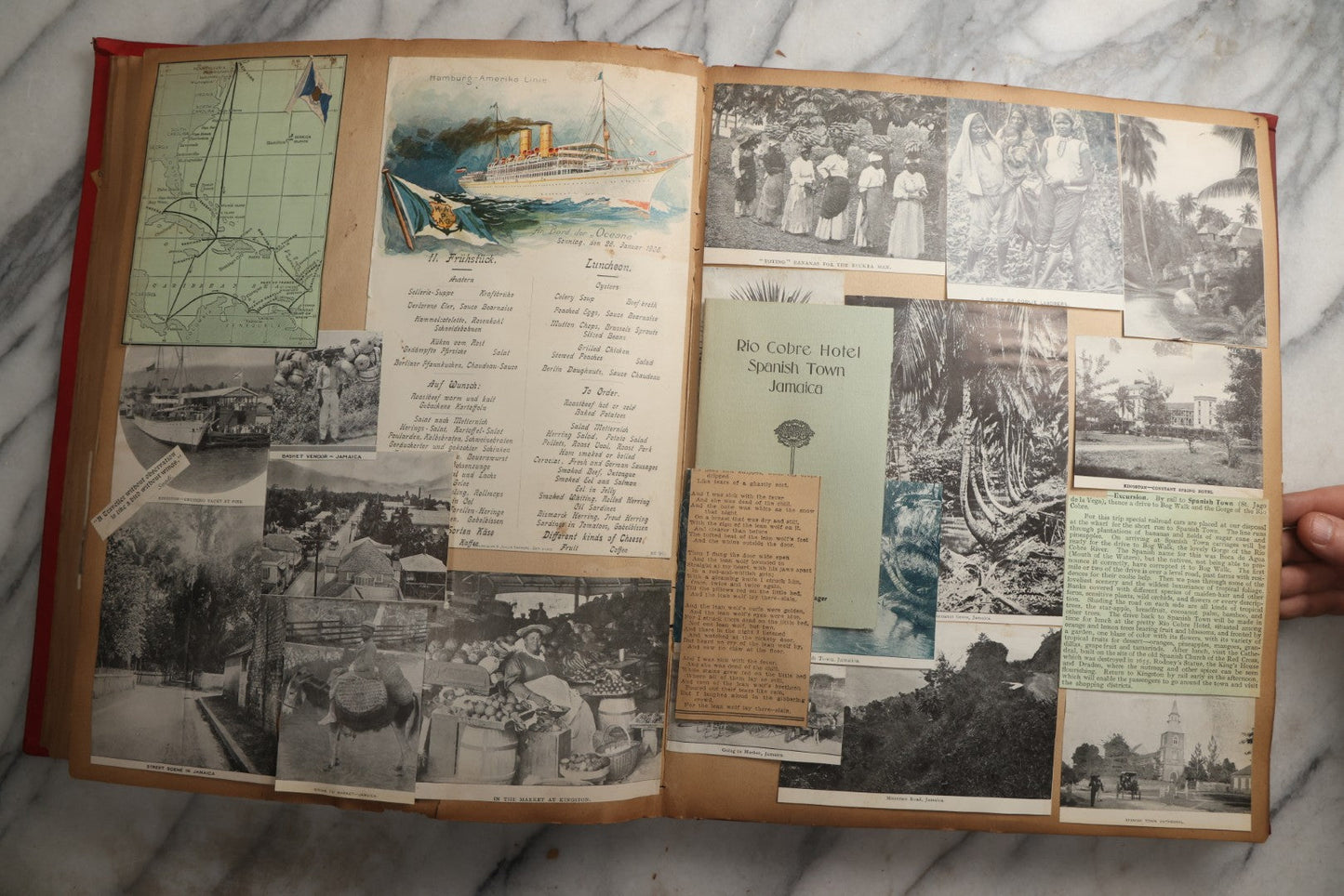 Lot 083 - Antique Red Scrapbook Album With American Colleges, American And Mexico Travel, Caribbean Culture Ephemera, Pressed Flowers Throughout, Circa 1903