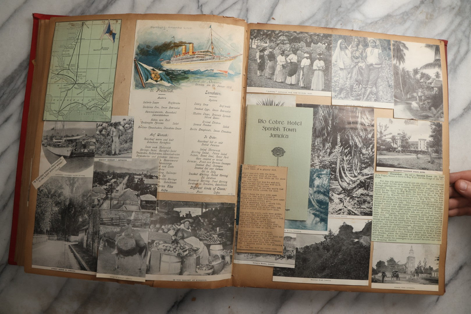 Lot 083 - Antique Red Scrapbook Album With American Colleges, American And Mexico Travel, Caribbean Culture Ephemera, Pressed Flowers Throughout, Circa 1903