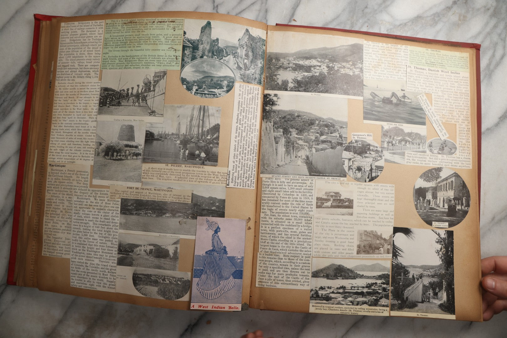 Lot 083 - Antique Red Scrapbook Album With American Colleges, American And Mexico Travel, Caribbean Culture Ephemera, Pressed Flowers Throughout, Circa 1903