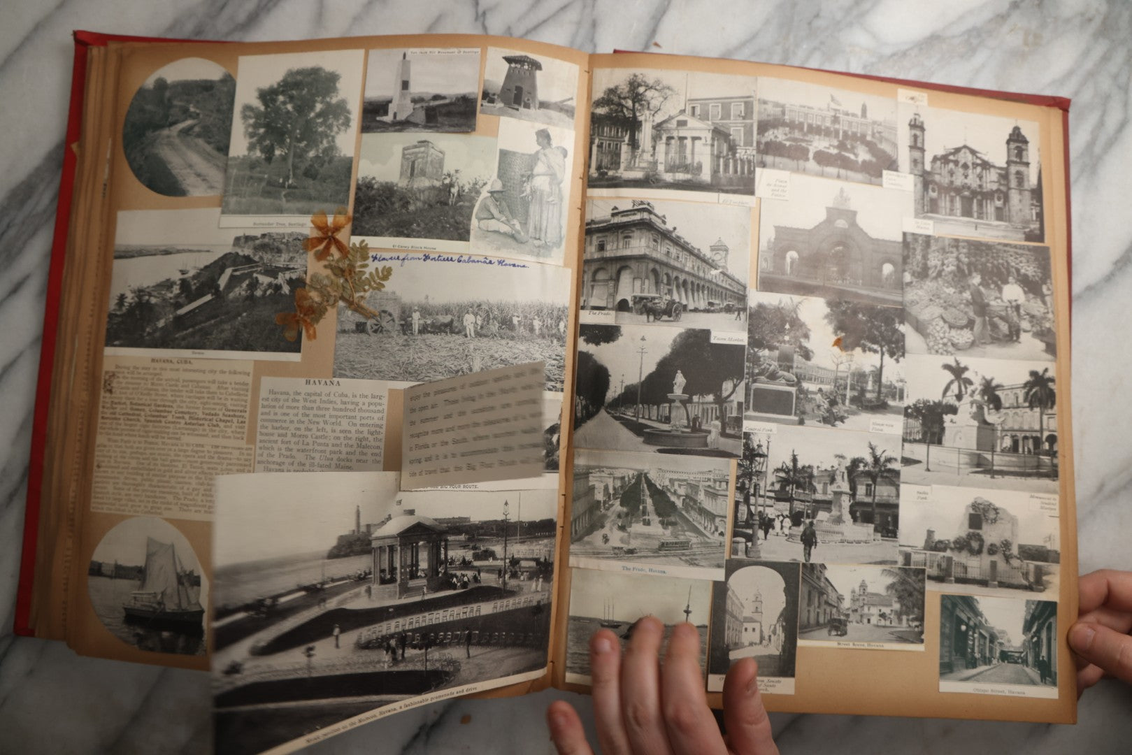 Lot 083 - Antique Red Scrapbook Album With American Colleges, American And Mexico Travel, Caribbean Culture Ephemera, Pressed Flowers Throughout, Circa 1903