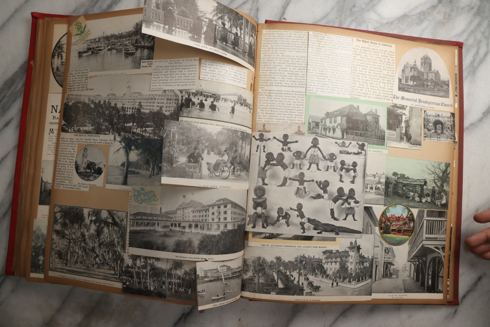 Lot 083 - Antique Red Scrapbook Album With American Colleges, American And Mexico Travel, Caribbean Culture Ephemera, Pressed Flowers Throughout, Circa 1903