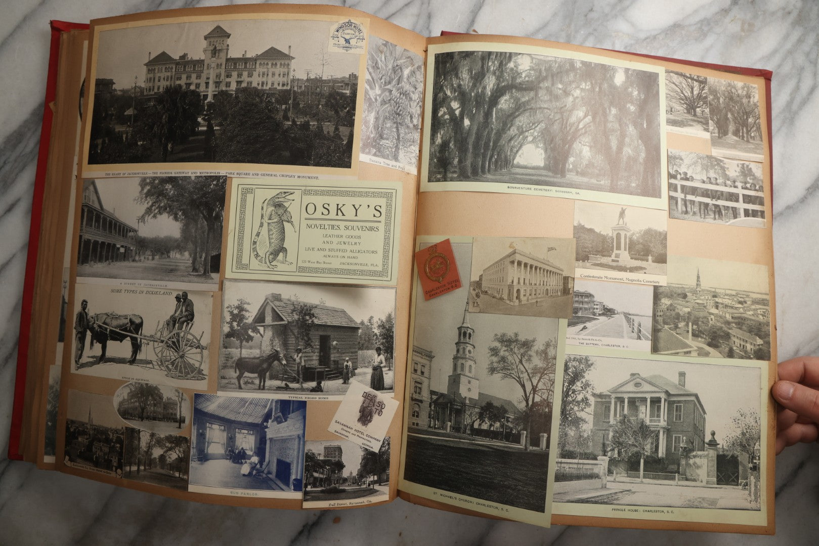 Lot 083 - Antique Red Scrapbook Album With American Colleges, American And Mexico Travel, Caribbean Culture Ephemera, Pressed Flowers Throughout, Circa 1903