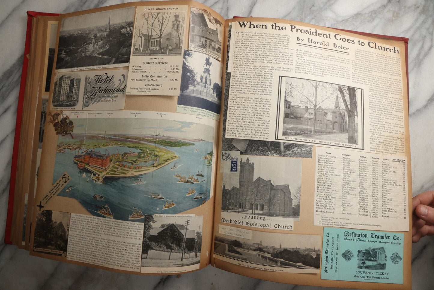 Lot 083 - Antique Red Scrapbook Album With American Colleges, American And Mexico Travel, Caribbean Culture Ephemera, Pressed Flowers Throughout, Circa 1903
