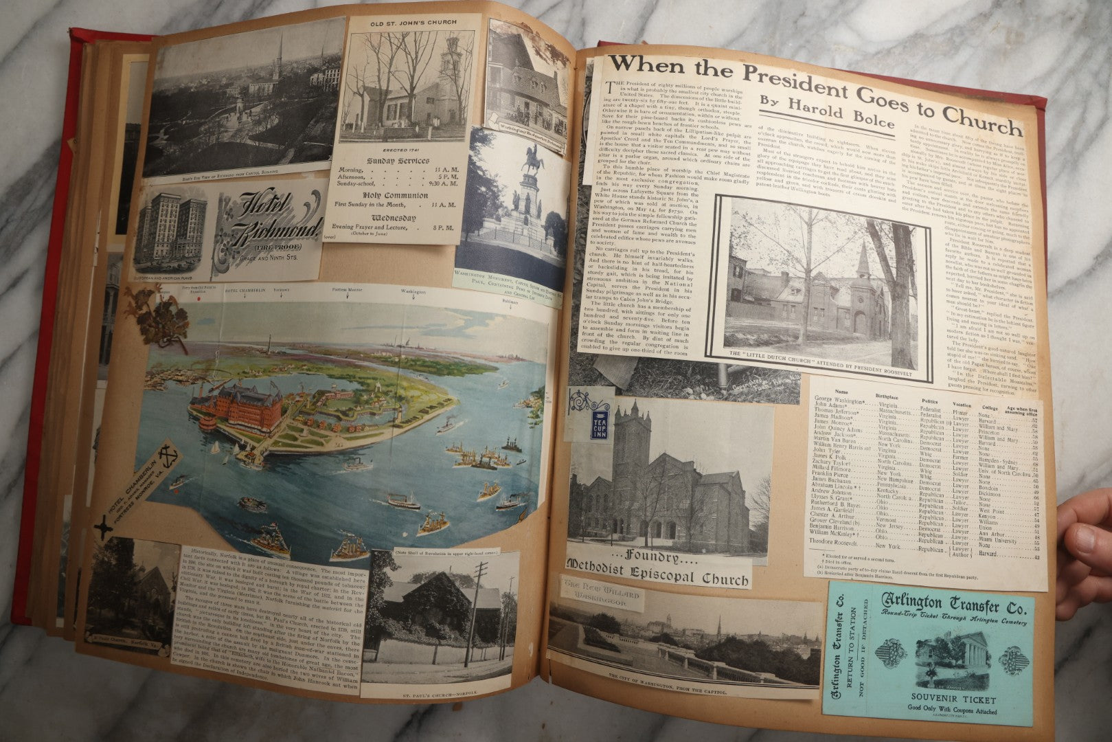 Lot 083 - Antique Red Scrapbook Album With American Colleges, American And Mexico Travel, Caribbean Culture Ephemera, Pressed Flowers Throughout, Circa 1903