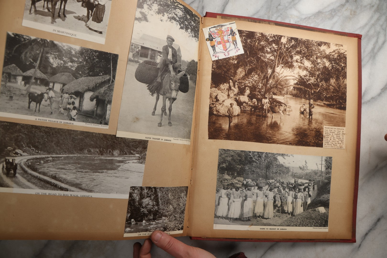 Lot 083 - Antique Red Scrapbook Album With American Colleges, American And Mexico Travel, Caribbean Culture Ephemera, Pressed Flowers Throughout, Circa 1903