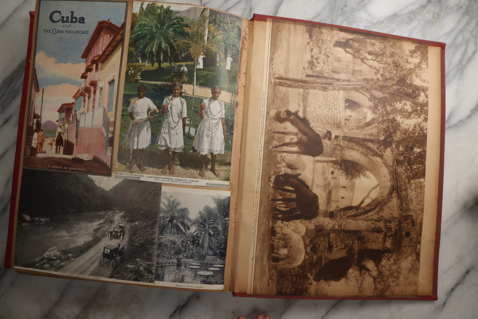 Lot 083 - Antique Red Scrapbook Album With American Colleges, American And Mexico Travel, Caribbean Culture Ephemera, Pressed Flowers Throughout, Circa 1903