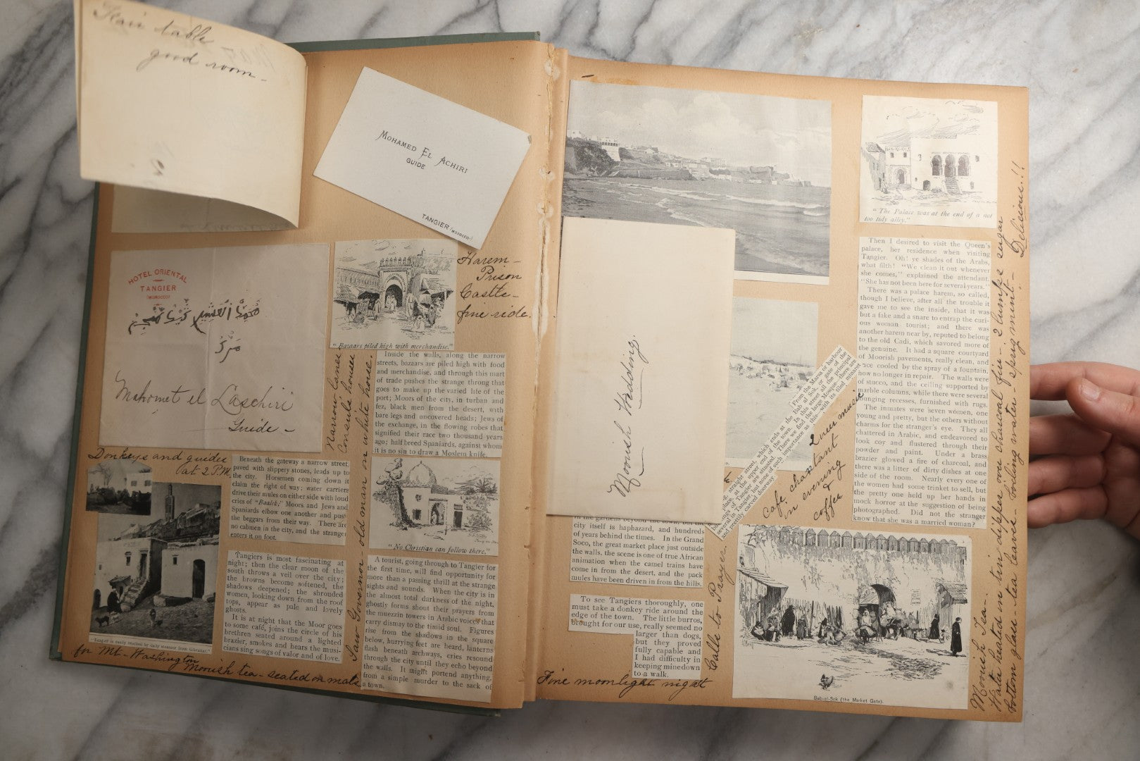 Lot 084 - Antique Light Blue "The Nonpareil" Scrapbook Album With Gold Lettering And Borders, Spain And England Travel Ephemera, Patent March 1876, Heavily Worn White Lettering Reads "Southern Spain And English Cathedrals 1904"