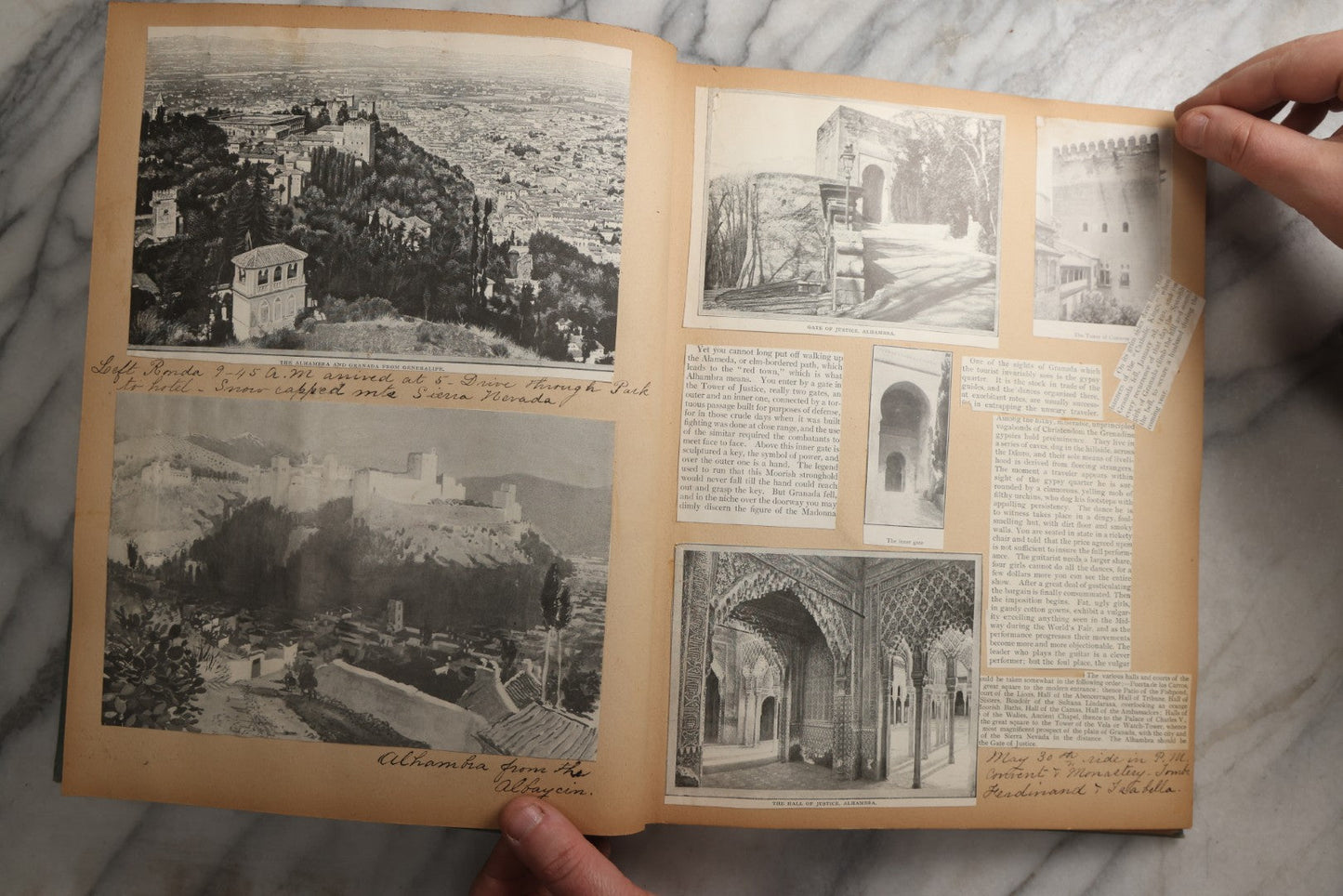 Lot 084 - Antique Light Blue "The Nonpareil" Scrapbook Album With Gold Lettering And Borders, Spain And England Travel Ephemera, Patent March 1876, Heavily Worn White Lettering Reads "Southern Spain And English Cathedrals 1904"