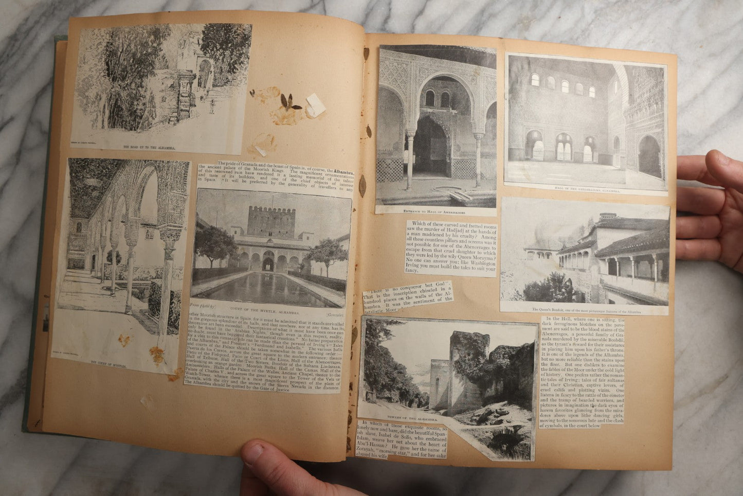 Lot 084 - Antique Light Blue "The Nonpareil" Scrapbook Album With Gold Lettering And Borders, Spain And England Travel Ephemera, Patent March 1876, Heavily Worn White Lettering Reads "Southern Spain And English Cathedrals 1904"