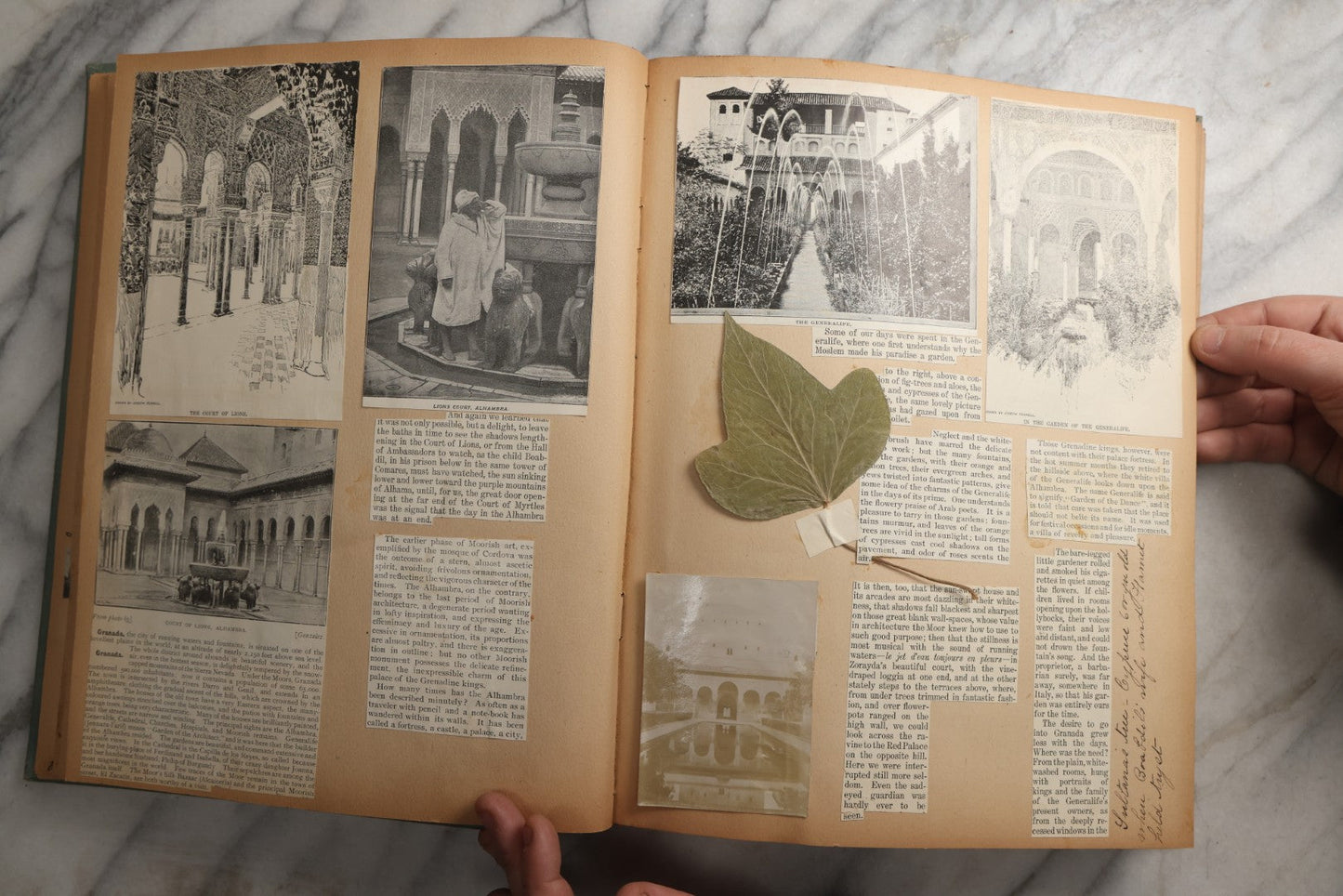 Lot 084 - Antique Light Blue "The Nonpareil" Scrapbook Album With Gold Lettering And Borders, Spain And England Travel Ephemera, Patent March 1876, Heavily Worn White Lettering Reads "Southern Spain And English Cathedrals 1904"