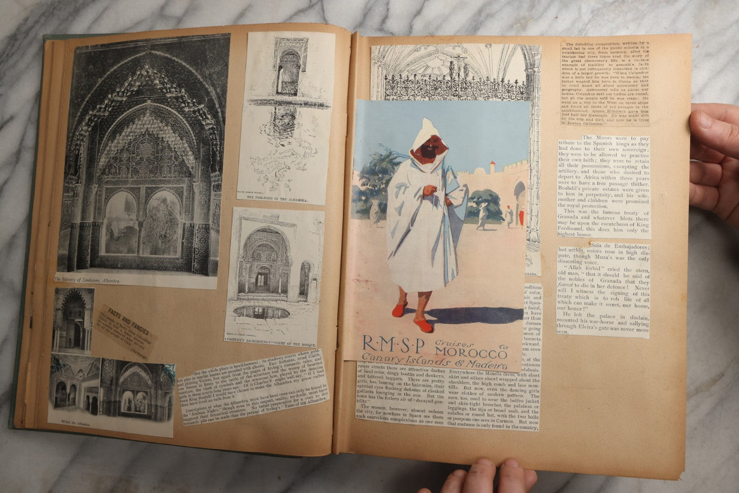 Lot 084 - Antique Light Blue "The Nonpareil" Scrapbook Album With Gold Lettering And Borders, Spain And England Travel Ephemera, Patent March 1876, Heavily Worn White Lettering Reads "Southern Spain And English Cathedrals 1904"