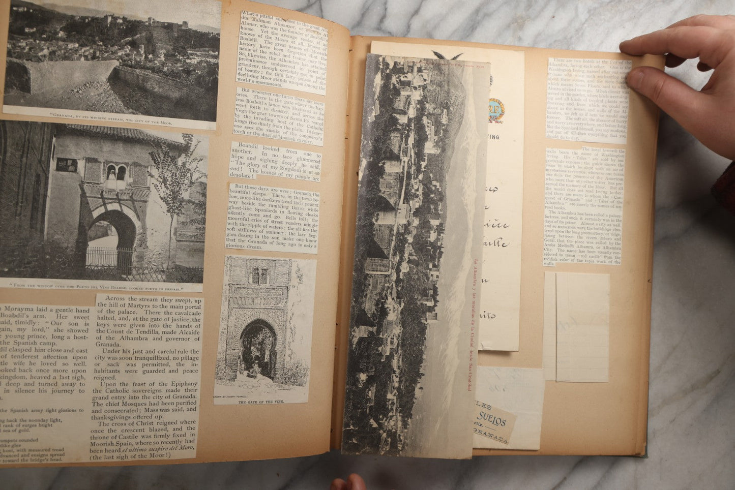 Lot 084 - Antique Light Blue "The Nonpareil" Scrapbook Album With Gold Lettering And Borders, Spain And England Travel Ephemera, Patent March 1876, Heavily Worn White Lettering Reads "Southern Spain And English Cathedrals 1904"