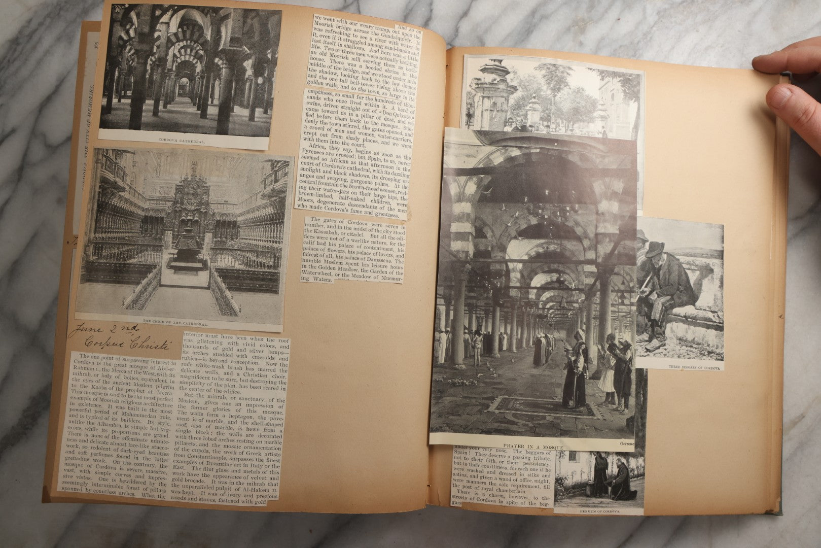 Lot 084 - Antique Light Blue "The Nonpareil" Scrapbook Album With Gold Lettering And Borders, Spain And England Travel Ephemera, Patent March 1876, Heavily Worn White Lettering Reads "Southern Spain And English Cathedrals 1904"