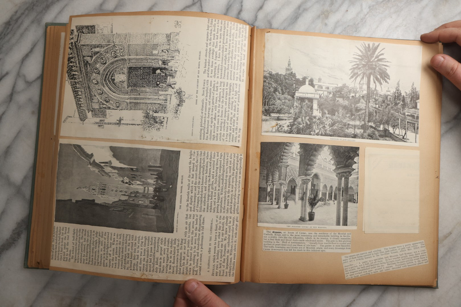 Lot 084 - Antique Light Blue "The Nonpareil" Scrapbook Album With Gold Lettering And Borders, Spain And England Travel Ephemera, Patent March 1876, Heavily Worn White Lettering Reads "Southern Spain And English Cathedrals 1904"
