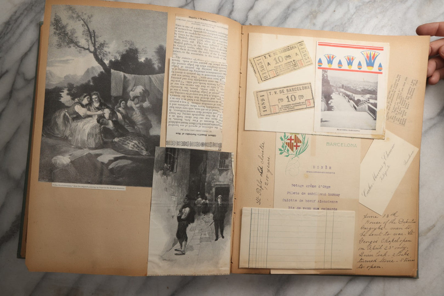 Lot 084 - Antique Light Blue "The Nonpareil" Scrapbook Album With Gold Lettering And Borders, Spain And England Travel Ephemera, Patent March 1876, Heavily Worn White Lettering Reads "Southern Spain And English Cathedrals 1904"