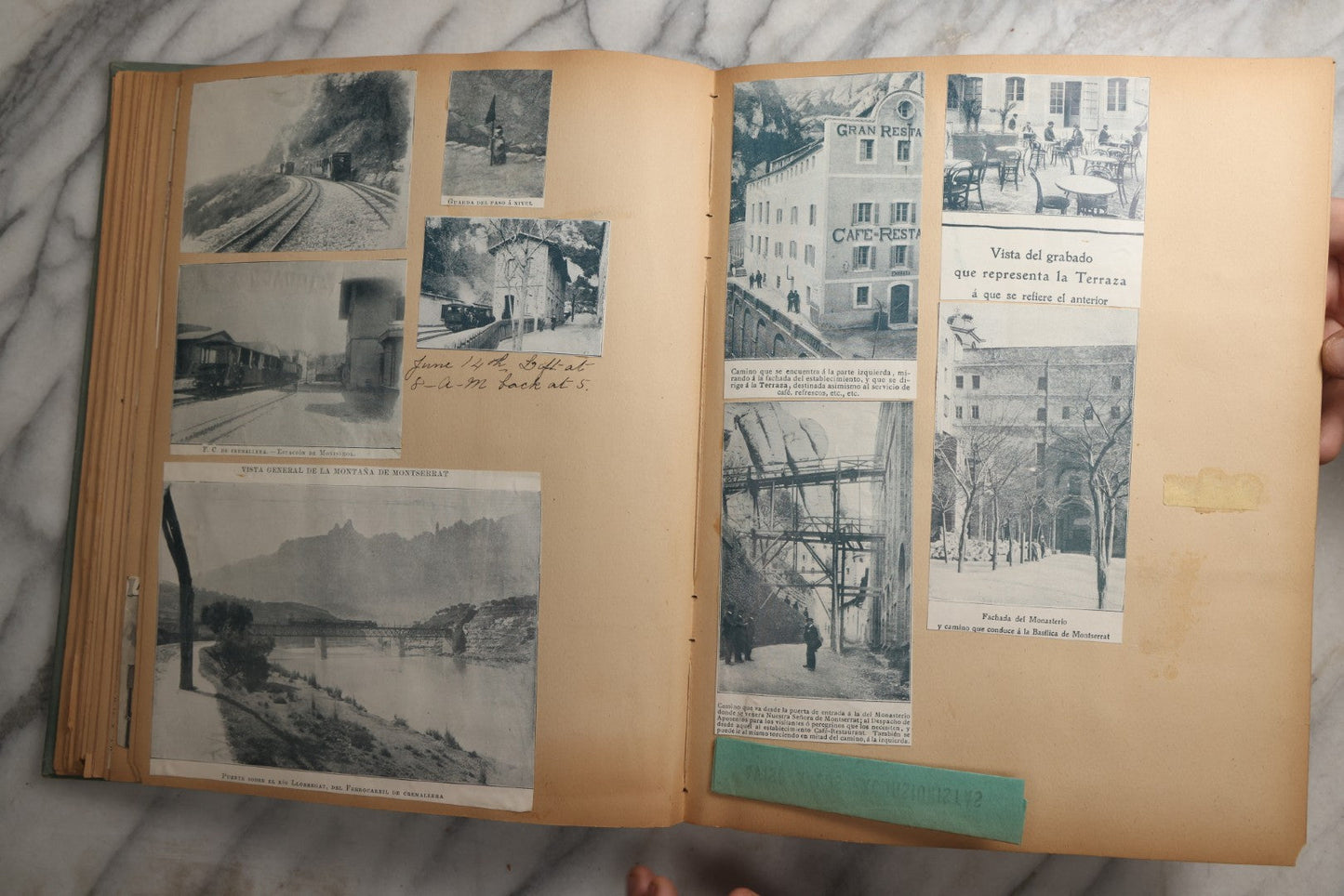 Lot 084 - Antique Light Blue "The Nonpareil" Scrapbook Album With Gold Lettering And Borders, Spain And England Travel Ephemera, Patent March 1876, Heavily Worn White Lettering Reads "Southern Spain And English Cathedrals 1904"