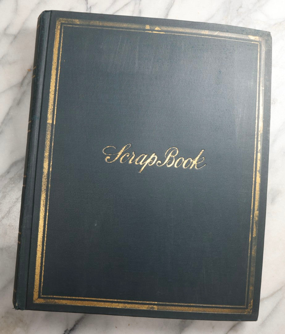 Lot 085 - Antique Blue Scrapbook Album With Gold Lettering, Gold Borders On Front Cover, Gold Lines On Spine, European Travel Ephemera Including Italy, Germany, England, Prague, Pressed Flowers Throughout, Patent March 1876, Circa 1906