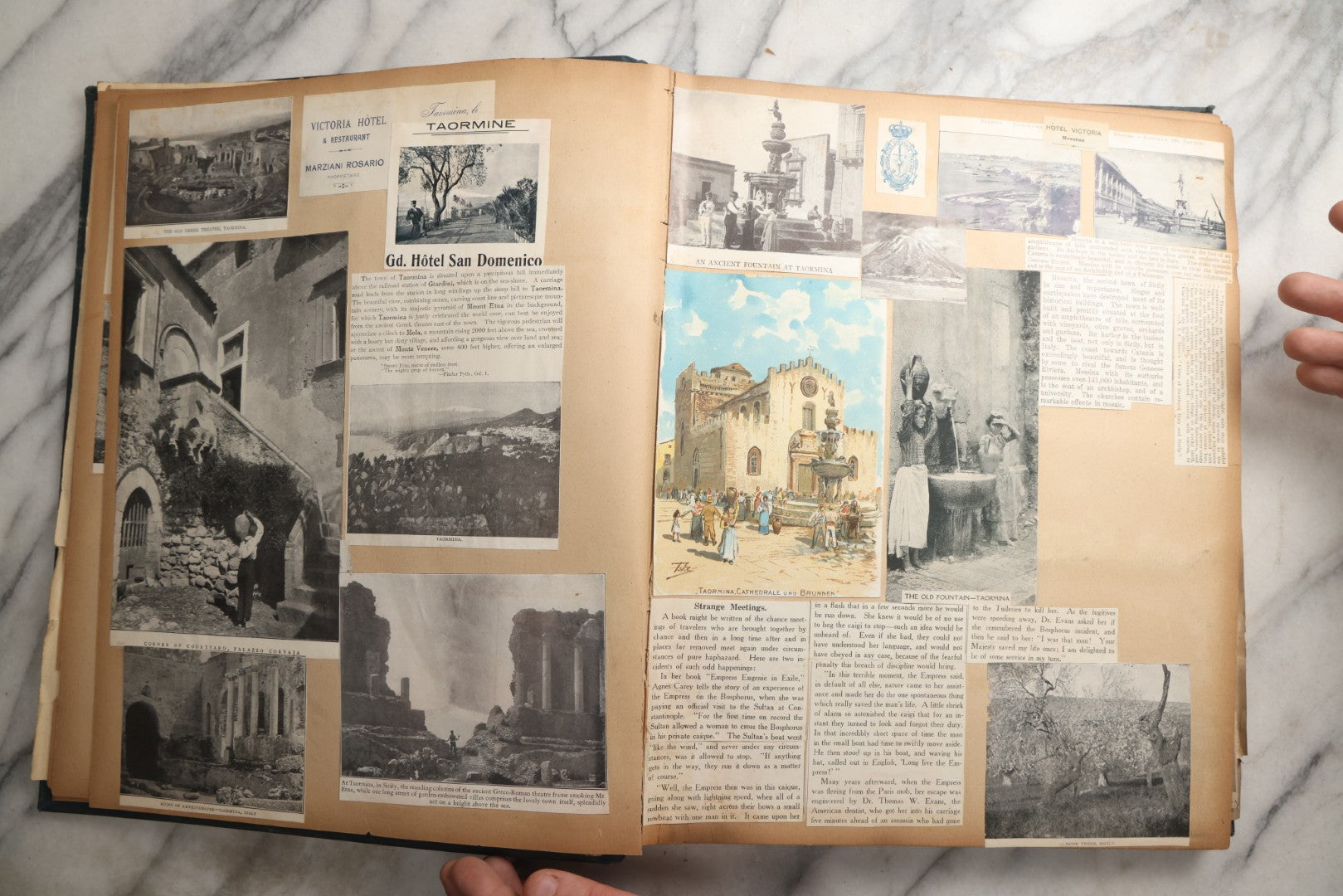 Lot 085 - Antique Blue Scrapbook Album With Gold Lettering, Gold Borders On Front Cover, Gold Lines On Spine, European Travel Ephemera Including Italy, Germany, England, Prague, Pressed Flowers Throughout, Patent March 1876, Circa 1906