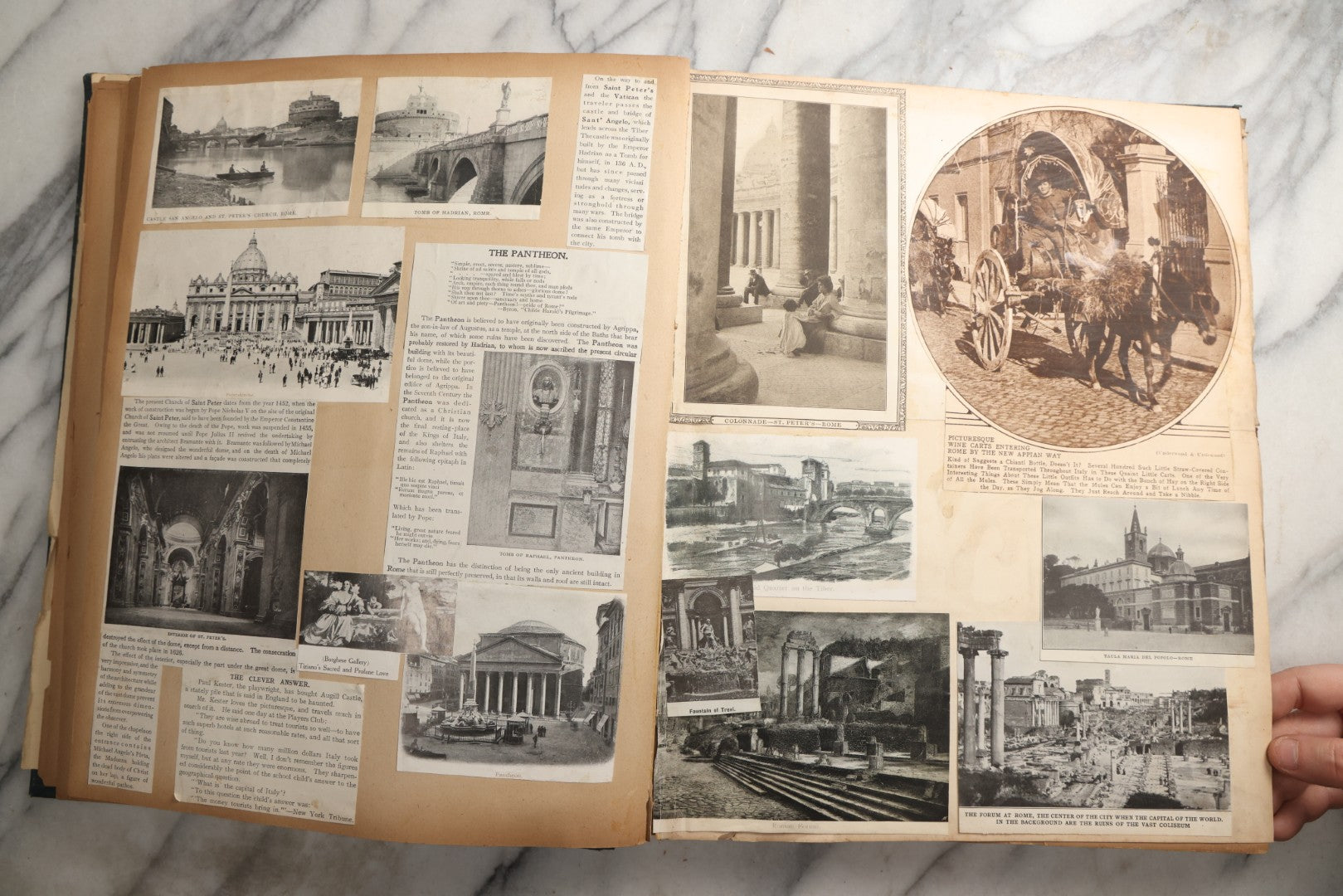 Lot 085 - Antique Blue Scrapbook Album With Gold Lettering, Gold Borders On Front Cover, Gold Lines On Spine, European Travel Ephemera Including Italy, Germany, England, Prague, Pressed Flowers Throughout, Patent March 1876, Circa 1906